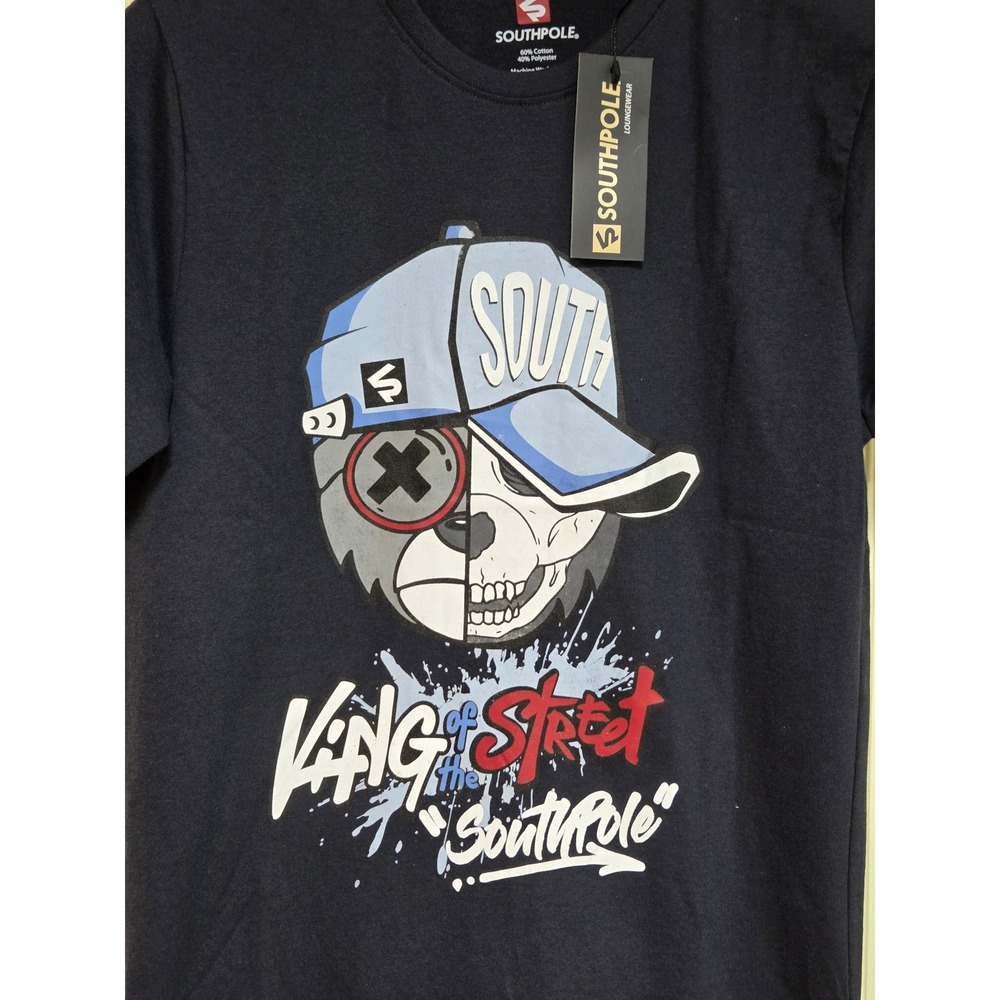 Southpole Shirt Mens Small‎ Navy Blue King Of Street Bear Skull Graphic Tee